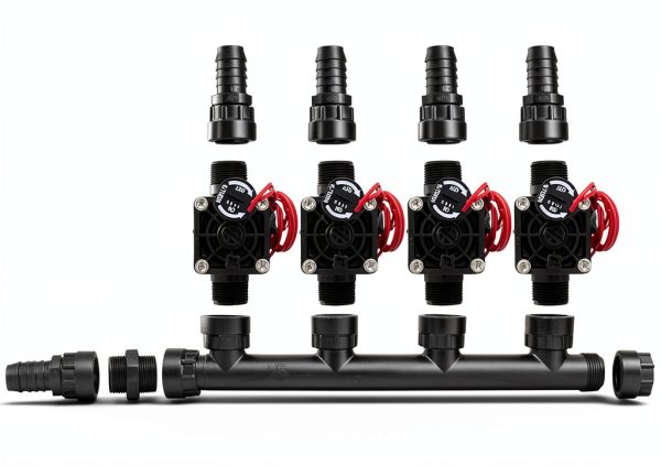 Hunter PGV101-MM 4-Zone Dura Manifold Valve Kit with Flow Control-0